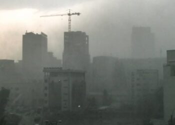 Bucharest, Romania, July 6, 2009: Heavy rain and gray sky over Bucharest.